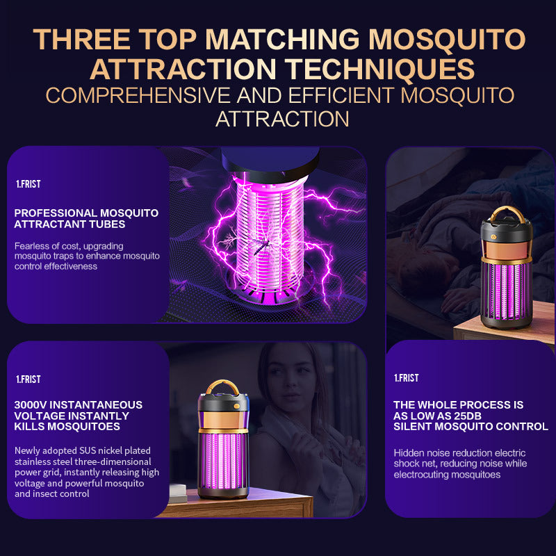 3-in-1 Electric Bug Zapper UV Light Mosquito Lamp 395nm Variable Frequency Fly Trap Silent for Home Bedroom Camping