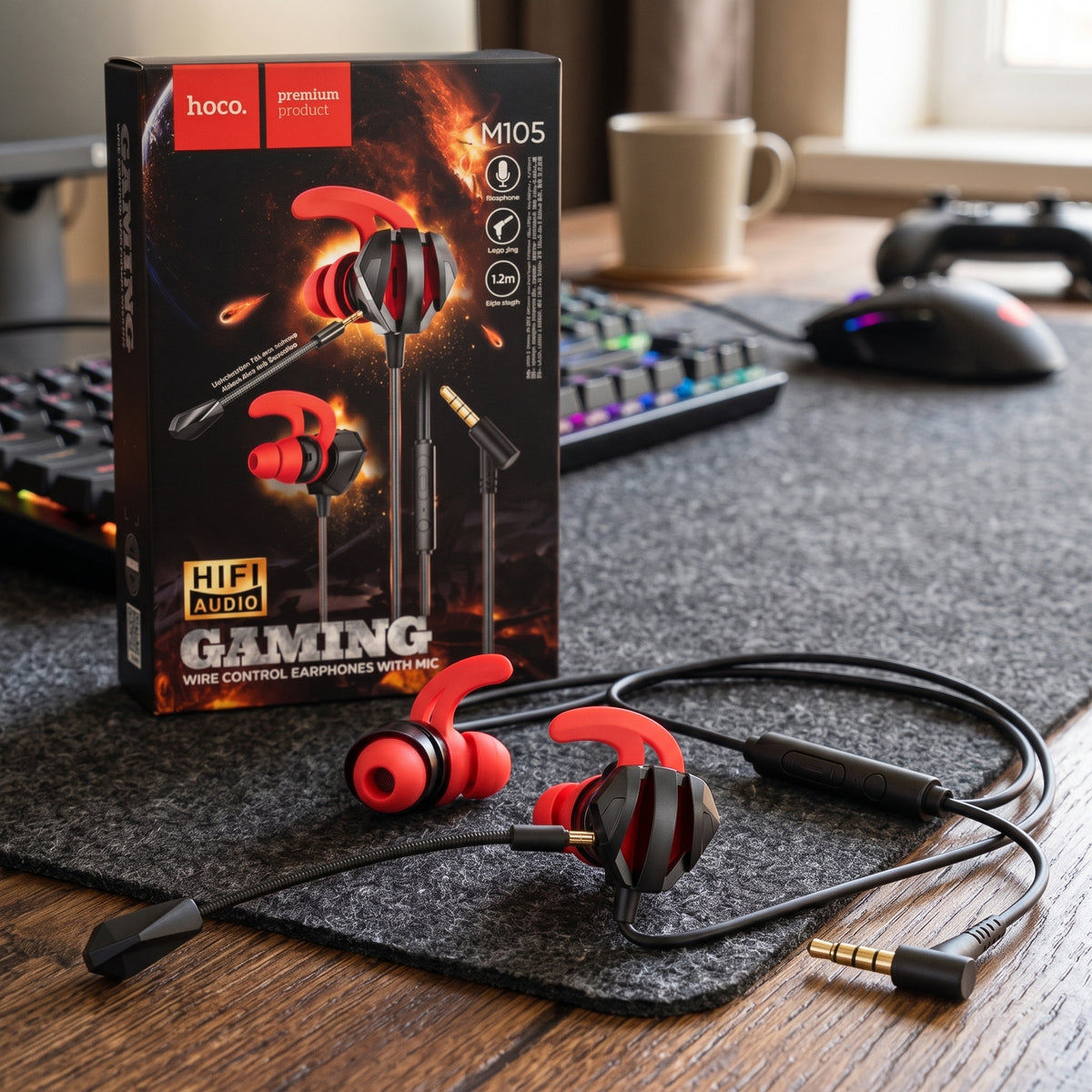 Hoco M105 Sharp, wired gaming earphones with mic Original Base