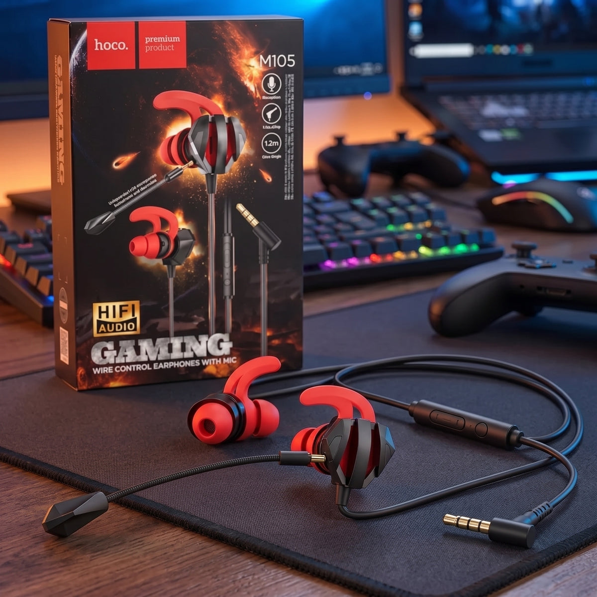 Hoco M105 Sharp, wired gaming earphones with mic Original Base