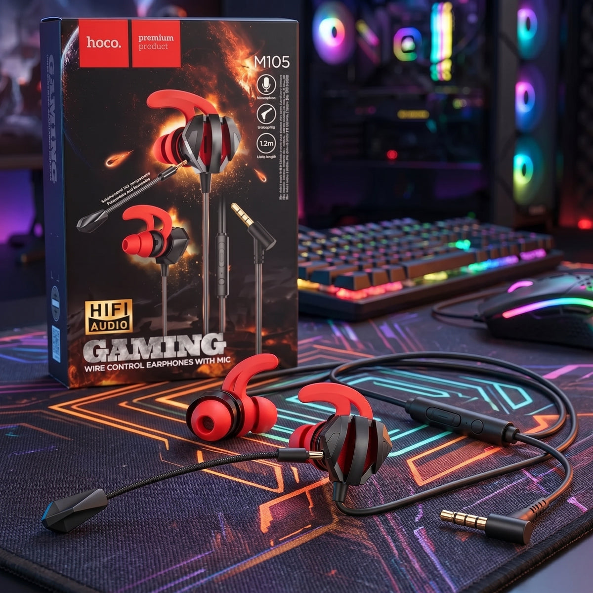Hoco M105 Sharp, wired gaming earphones with mic Original Base