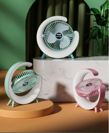 Portable USB Rechargeable Mini Desktop/Table Fan - Rainbow LED Quiet Cooling Fan for Home Office Travel & Indoor Outdoor Use
