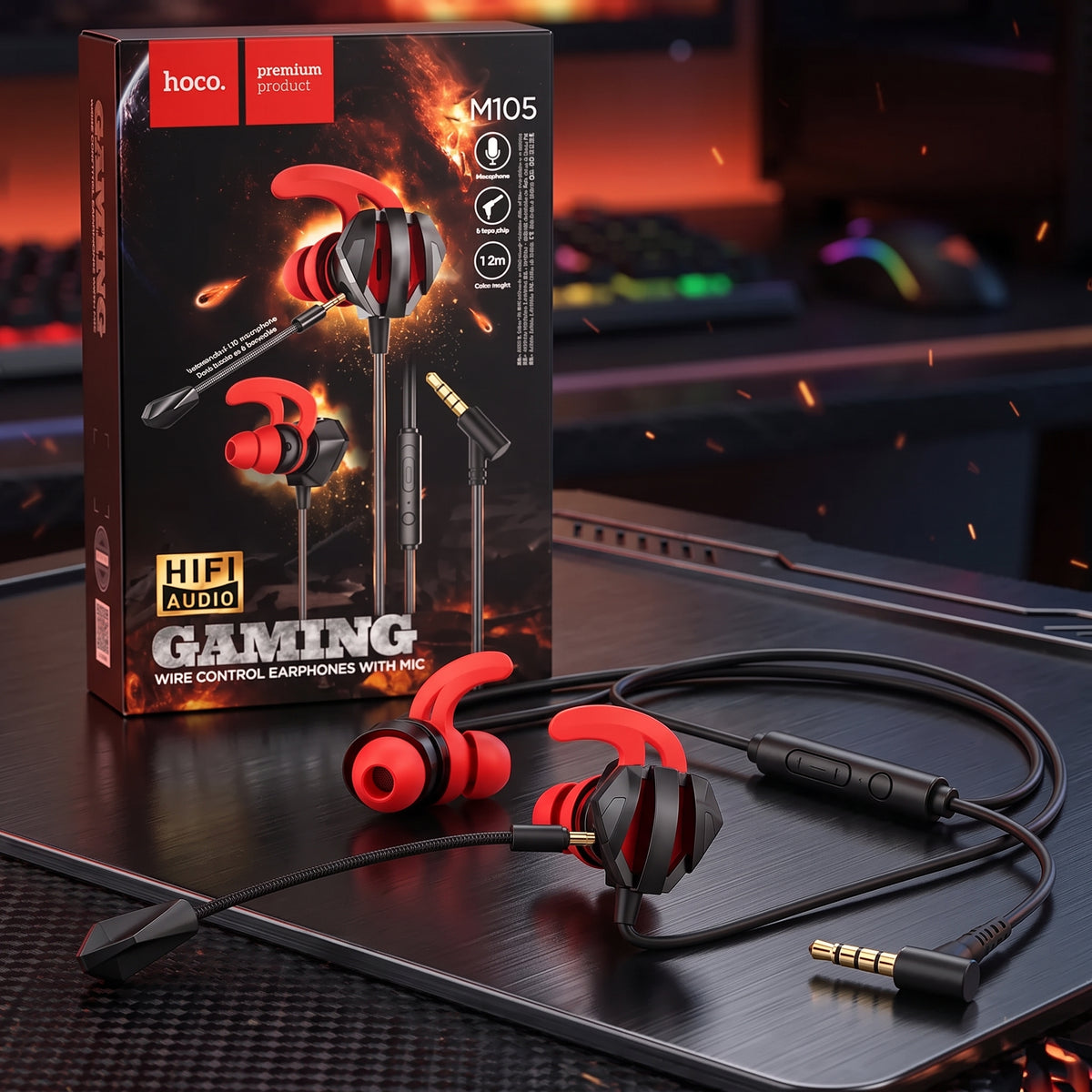 Hoco M105 Sharp, wired gaming earphones with mic Original Base