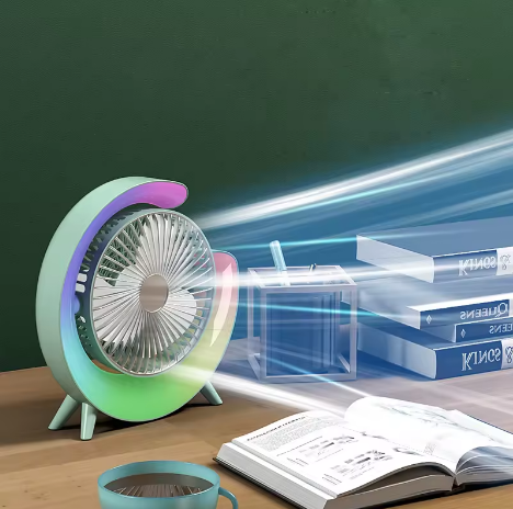 Portable USB Rechargeable Mini Desktop/Table Fan - Rainbow LED Quiet Cooling Fan for Home Office Travel & Indoor Outdoor Use
