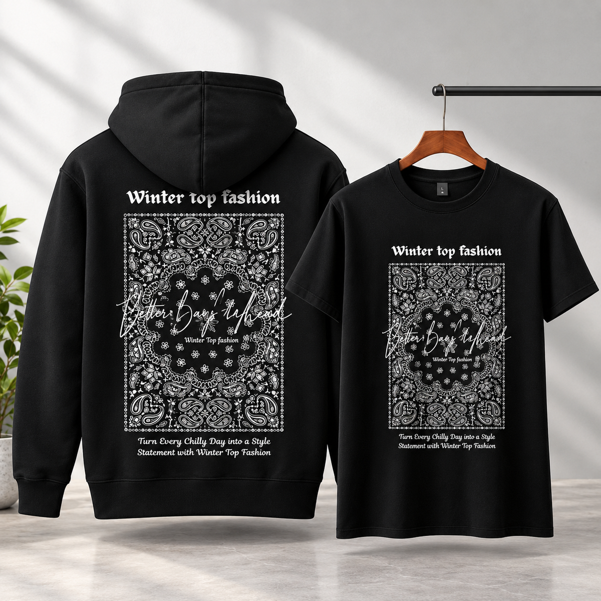 Black Paisley Hoodie & Dropsoulder Combo