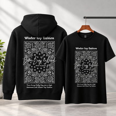 Black Paisley Hoodie & Dropsoulder Combo